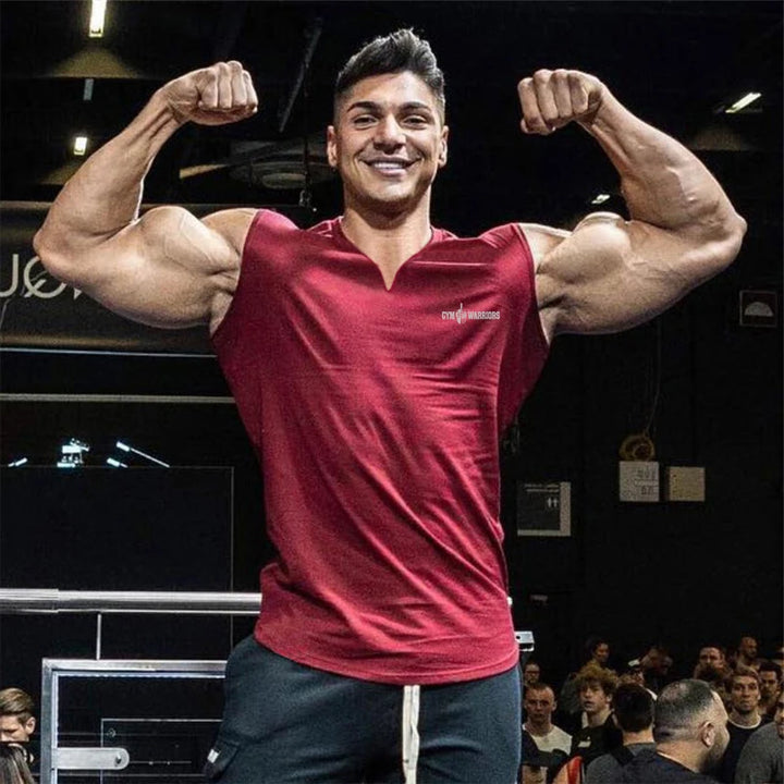 Compression Sleeveless T-Shirts Gym Clothing V Neck Fitness Mens Tank Tops Cotton Bodybuilding Stringer Singlets Workout Vests