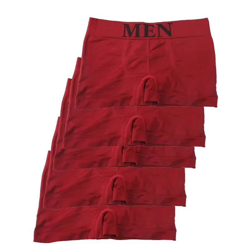 5 Pcs Thin Style Men's High Elastic Plain Color Comfortable Boxer Briefs Panties Breathable Pantyhose