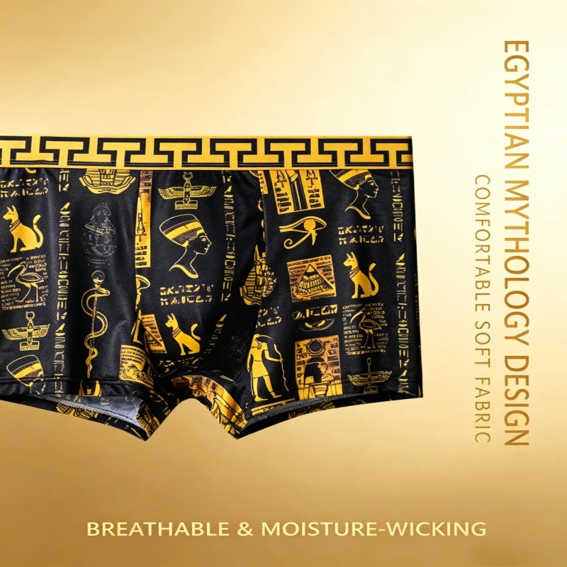 Mens Egyptian Gold Black Boxer Briefs Luxury Greek Key Pattern Party Rave Outfit Underwear for Trendsetters Cool Festival Shorts