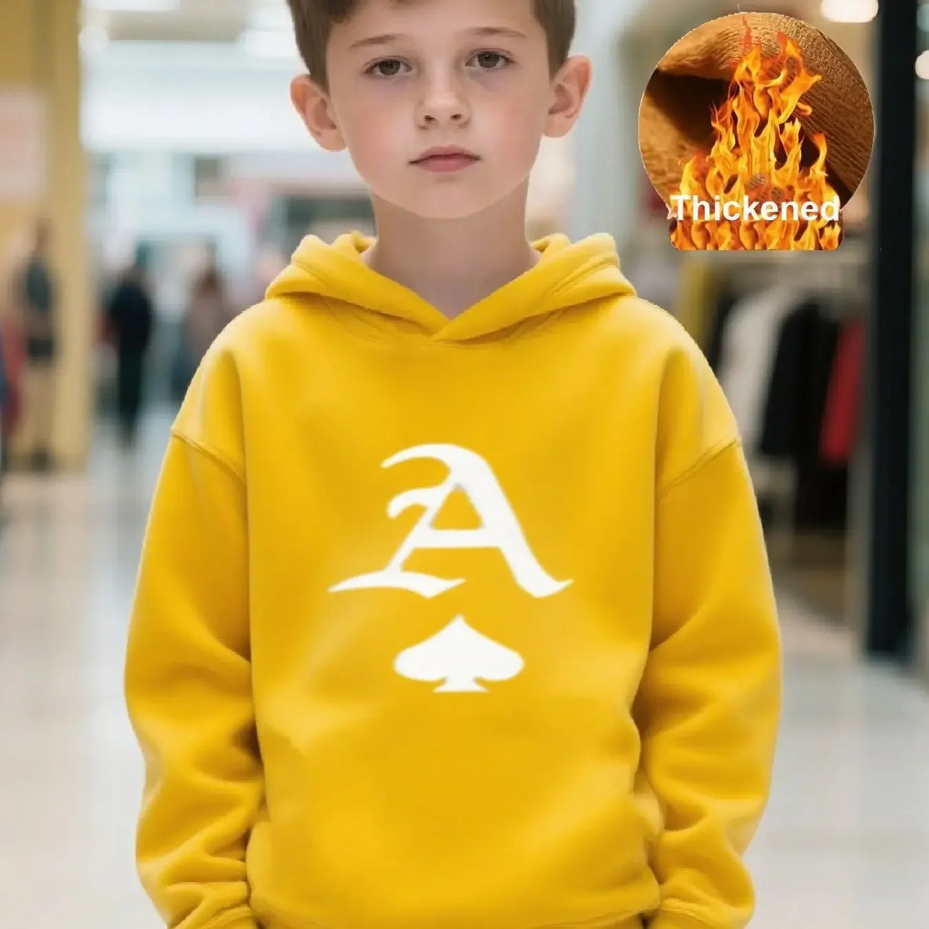 Boys' Hooded Sweatshirt Autumn/Winter Casual Pullover Hoodie Retro Floral Letter A Spade Print Top