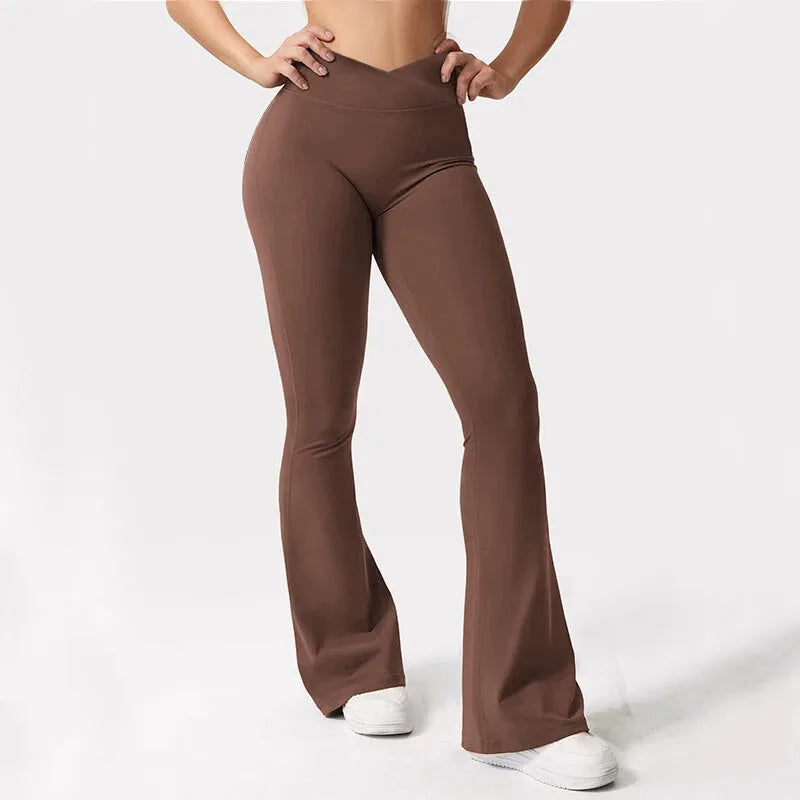 DF Vision Flares Women Seamless Gym Yoga Pants High Cross Waist Fashion Sports Leggings Fitness Wide-leg Workout Trousers ATFH