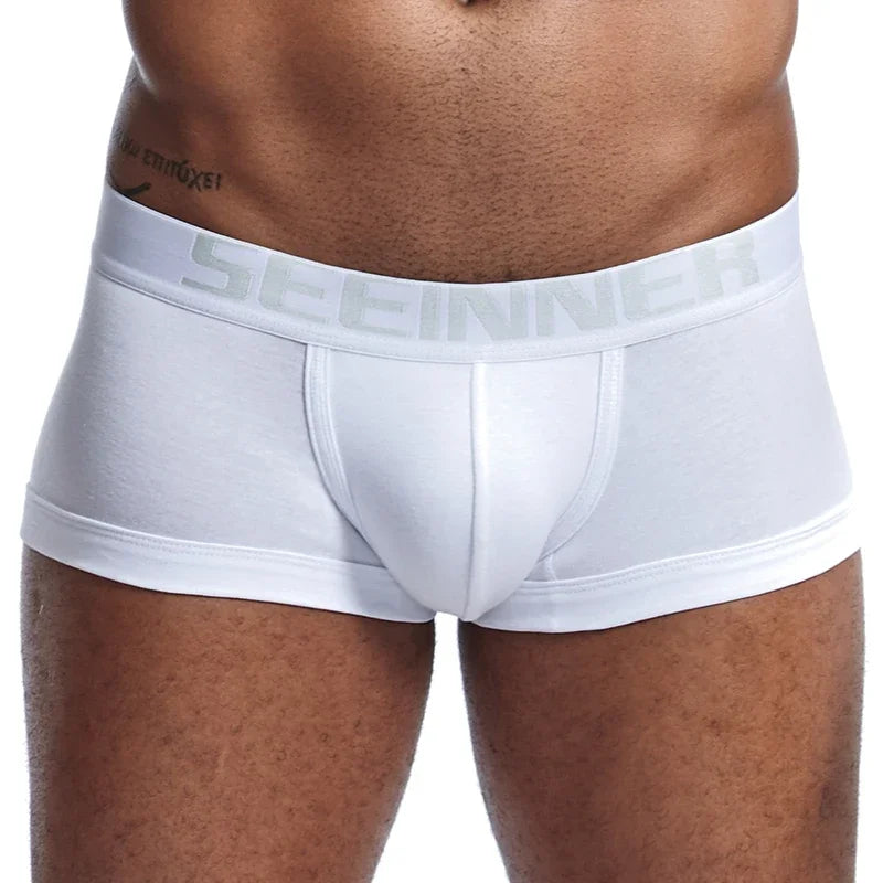 Seeinner Mens Boxer Shorts Cotton U Convex Pouch Underwear Soft Comfortable Underpants Cueca Masculina M-XXL Black White Gray