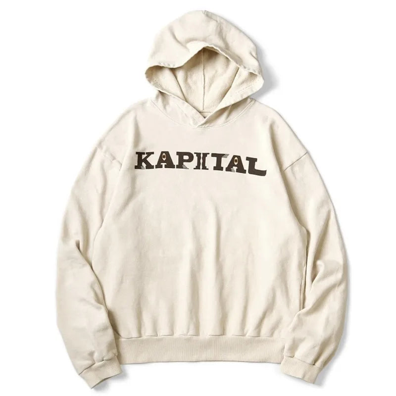 24AW KAPITAL Japanese-style Casual Cotton Warm Hoodie Letter-printed Vintage Sweatshirts Men's Clothing - ATFH