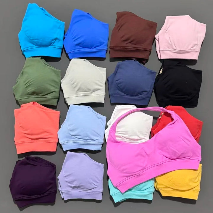 Histello Sports Bra Women Seamless Halter Clothes Neck Strap Padded Yoga Top Gym Backless Bra Running Sportswear Workout Tops - ATFH
