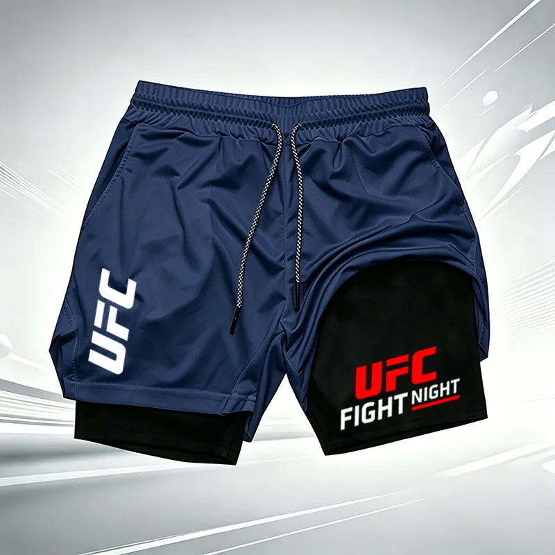 Men's Summer UFC GYM Print 2-in-1 Compression Liner Casual Shorts Quick Dry Gym Training Workout Breathable Running Shorts wx241