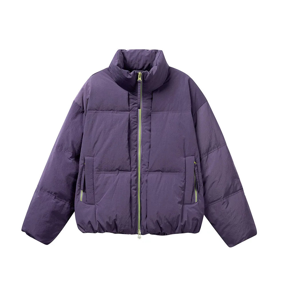 MWJLPWQ Stand Collar Down Jacket Men's Winter Thickened Trendy High Street Vibe Design Double Zipper Unisex Coat Tide 13671 ATFH