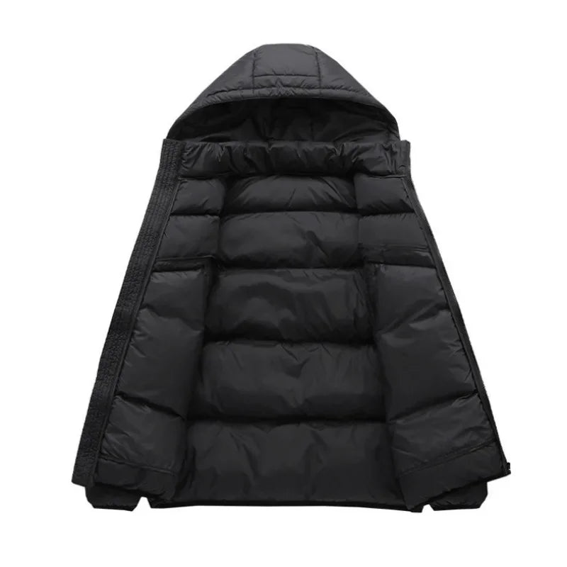 KIDWHXR Man Hooded Parkas Coat Fshion Contrast Color Male Jacket Thicken Warm Slim Long Sleeve Lightweight Men Casual Outerwear