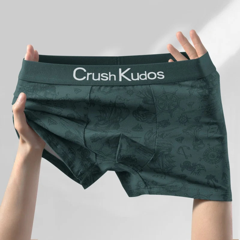 2XL-4XL Men's Trendy Print Boxers Shorts Cotton Flat Corner Briefs Casual Four Corner Underwear Seamless Comfortable Panties ﻿