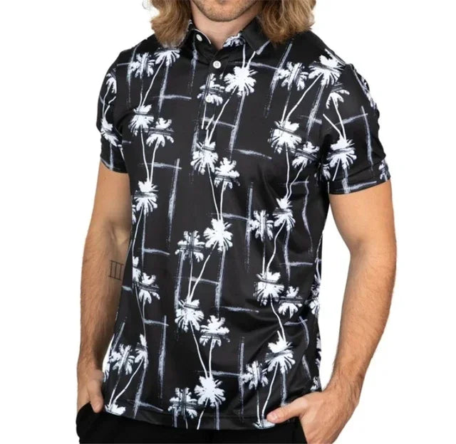 Summer Printed Floral Casual Golf T-shirt Men Outdoor Short Sleeve Quick Dry Breathable Clothing Lapel F4 Racing Polo T-shirt
