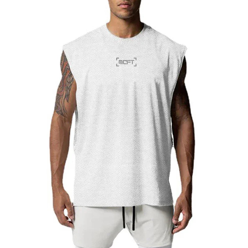 Oversized Mens Tank Top Gym Stringer Vest Fitness Clothing Mesh Quick Dry Bodybuilding Cut Off Sports Sleeveless Undershirt