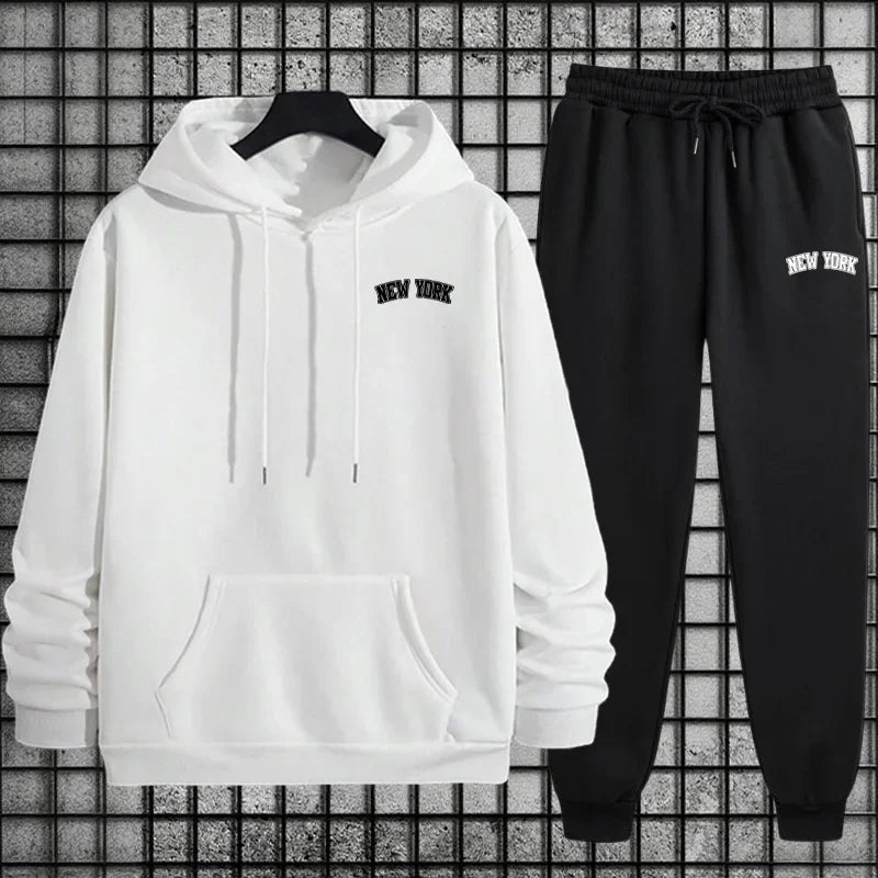 2026 Hot Sale Mens Sportswear 2pcs Set Hoodie and Sweatpants Autumn Winter Daily Casual Sporty Jogging Suit Urban Fashion Outfit - ATFH