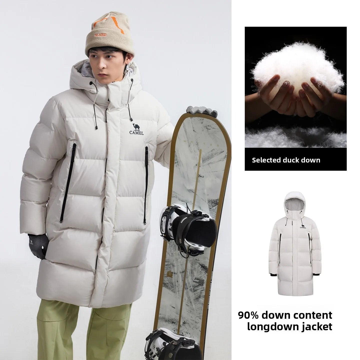 Golden Camel Winter Men Down Jackets Mid-Length Thicken Warm 650FP Duck Down Hooded Ladies Outdoor Camping Coat Hiking Jackets