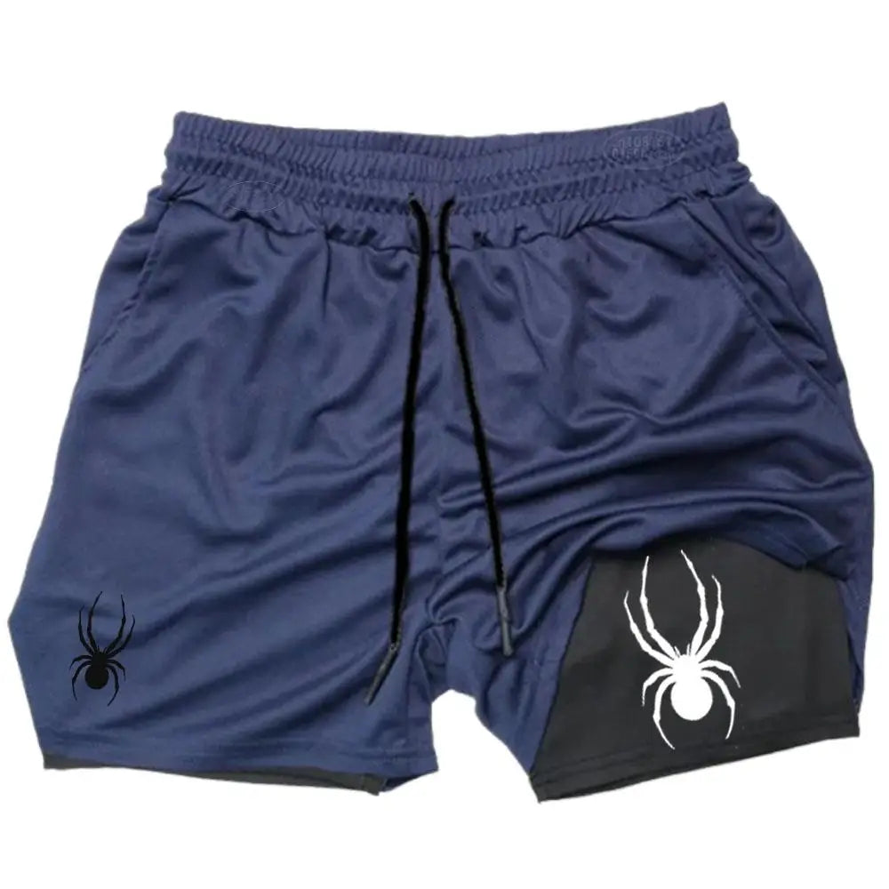 2026 Summer New Spider Men's Sports Shorts 2 in 1 Gym Running Shorts Jogging Casual Sportswear Fitness Double Layer Shorts