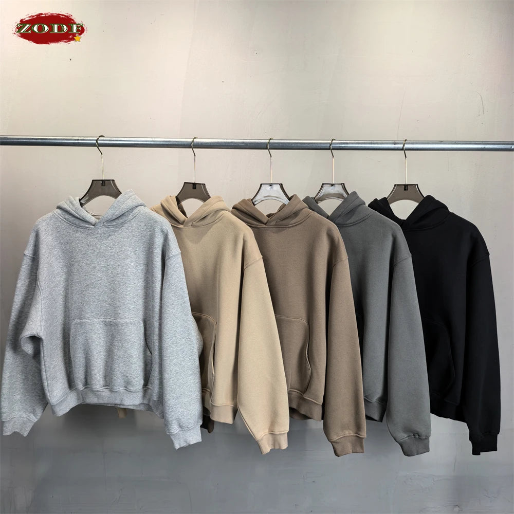 ZODF Trendy Winter Man Boxyfit 350gsm Fleece Hoodie Unisex Old Money Style Comfortable Warm Solid Hooded Pullovers HY0006