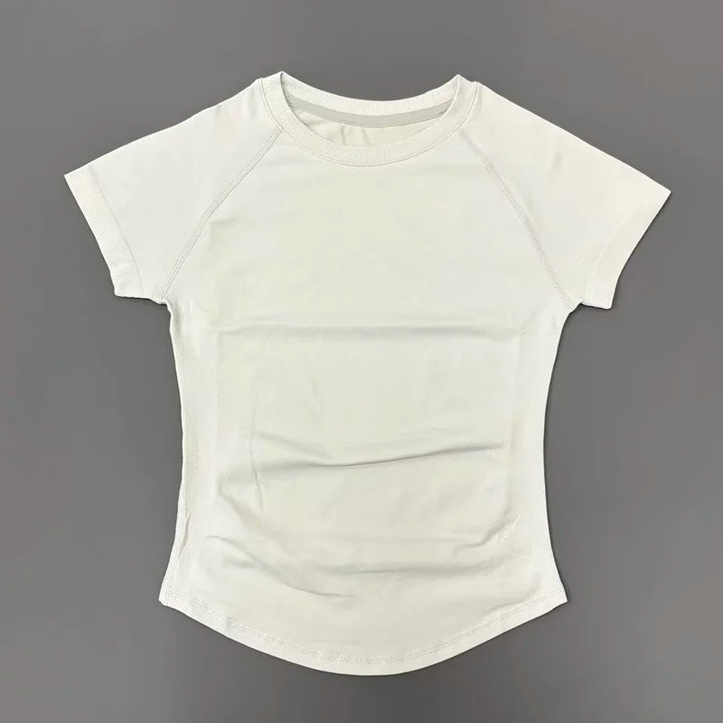 HISTELLO Sport Short Sleeve Top Women Gym Yoga Top Workout Clothes Sports T Shirt Fitness Activewear Running Tight Tops - ATFH