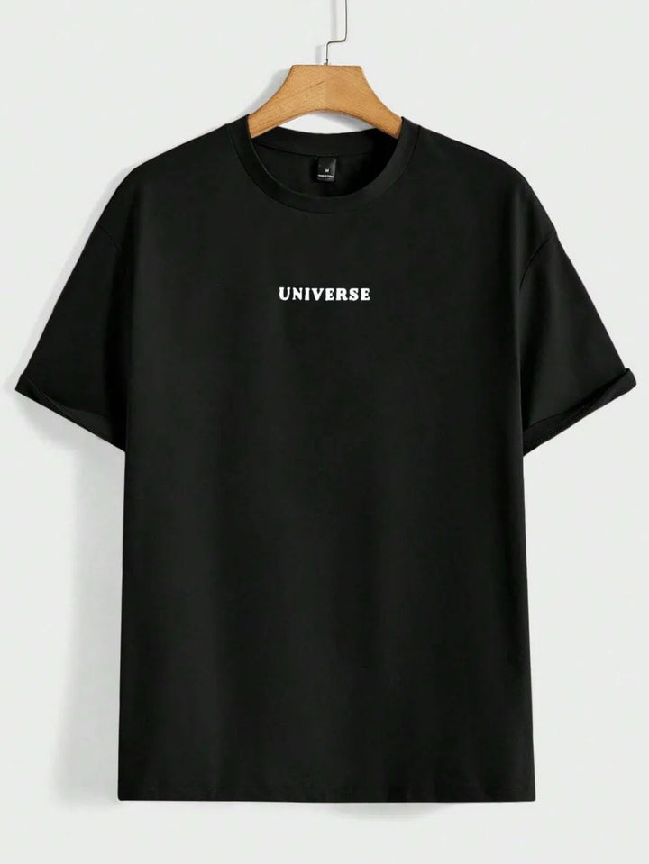Handsome men's summer planet and letter print soft and breathable round neck T-shirt outdoor urban high street top ATFH