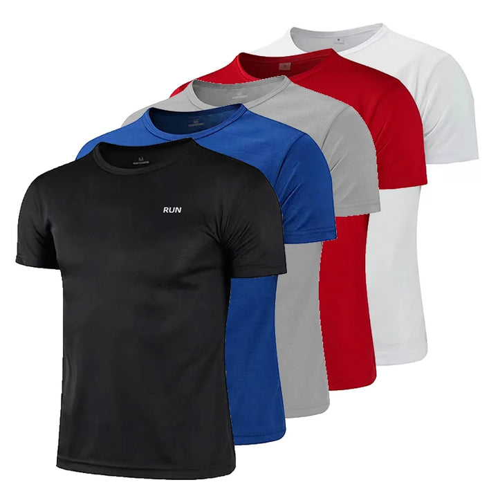 Mens Fitness Sweat Wicking Training Clothes Gym Bodybuilding Muscle Short Sleeve T-Shirt Summer Breathable Quick Dry Mesh Shirts