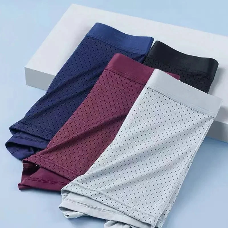 5pcs/Men's Underwear Summer Ice Silk Underwear Plus Size Panties Cool Breathable Sexy Boxer Panties Mesh Comfort Underwear L-5XL