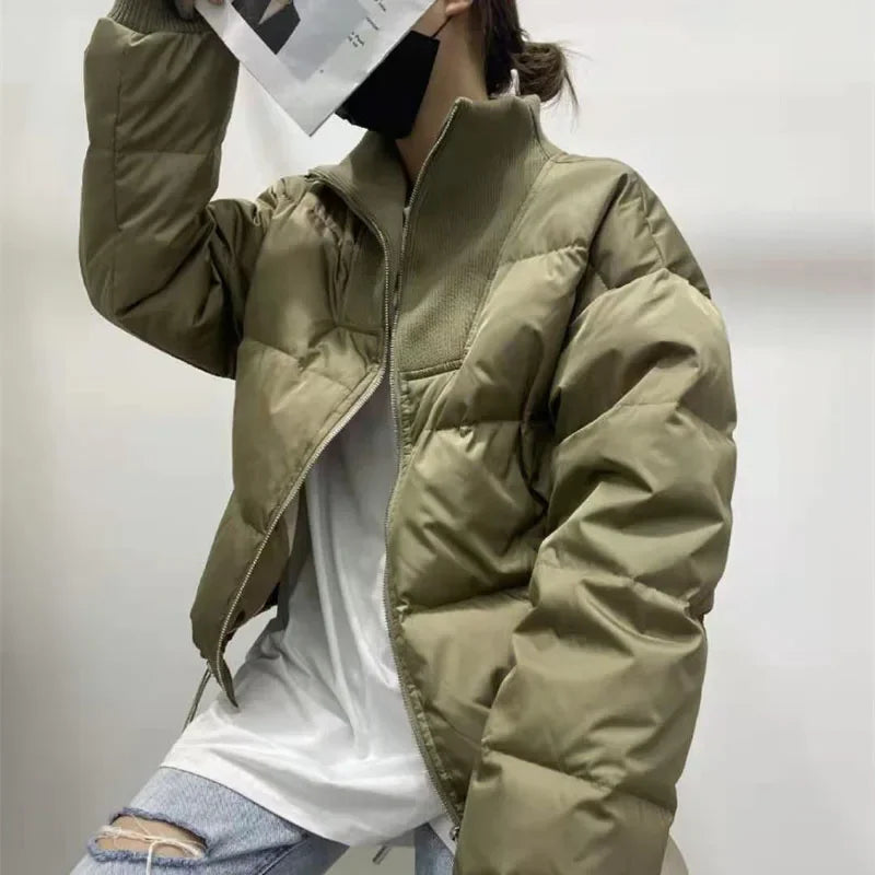 Winter Short Cotton-Padded Jacket Women's 2024 New Loose Thick Stitching Bread Coats Fashion Zipper Keep Warm Cotton Coat Female ATFH