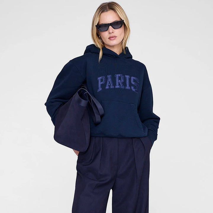 New 2026 Autumn Winter North American Niche Classic Letter Front Felt Patch Embroidered Fleece Women's Fleece Hoodie Sweatshirts - ATFH