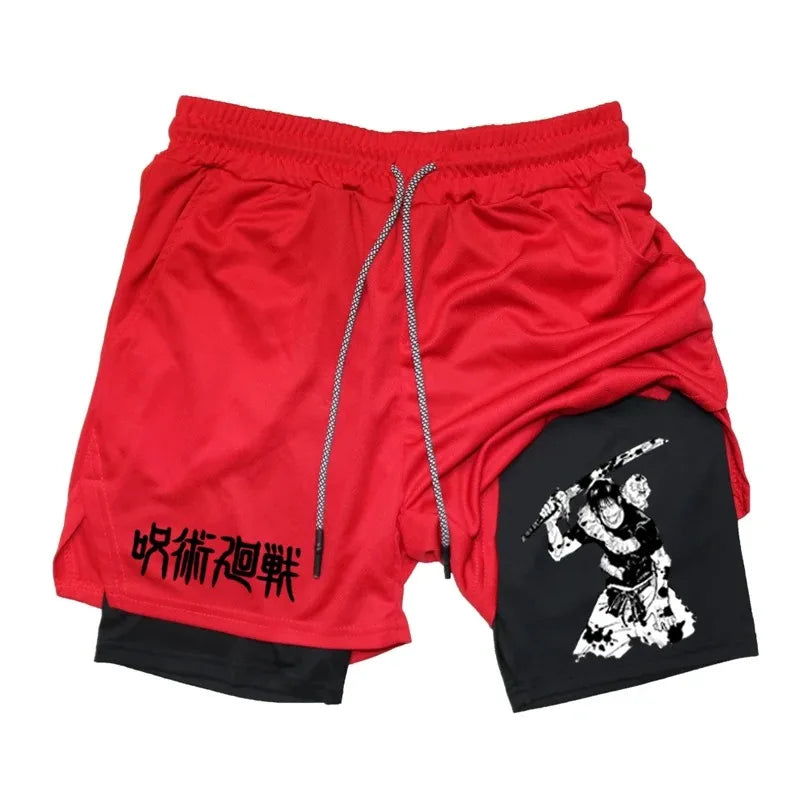 Anime Performance Shorts Toji Printed Men GYM Casual Sports Shorts Workout Running Mesh 2 In 1 Sport  Pants