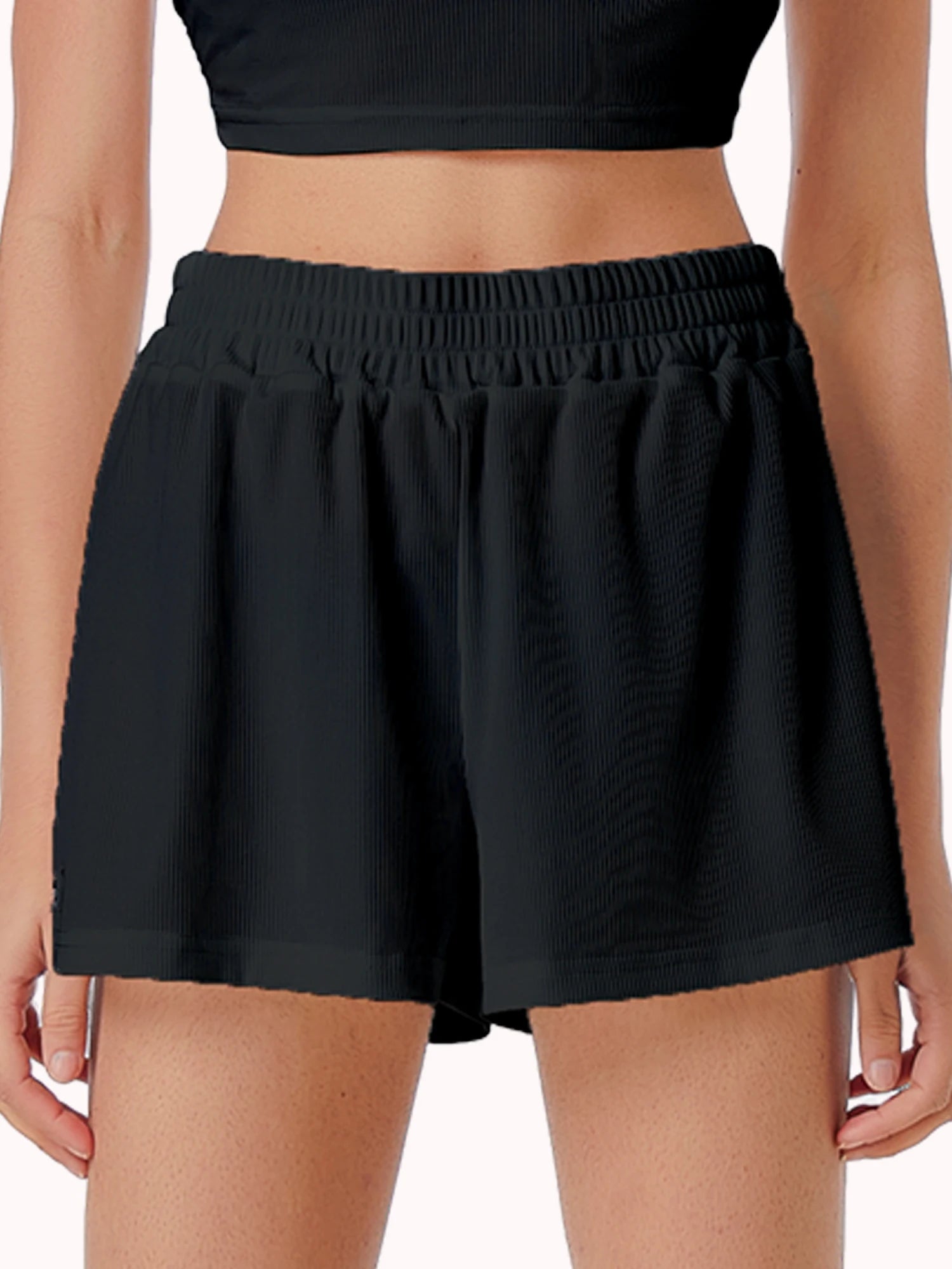 Casual Shorts Women New Summer Simple Comfortable Elastic Waist Cool Breathable Solid Color Casual Sports Five Quarter Pant Tahsi Fashion House