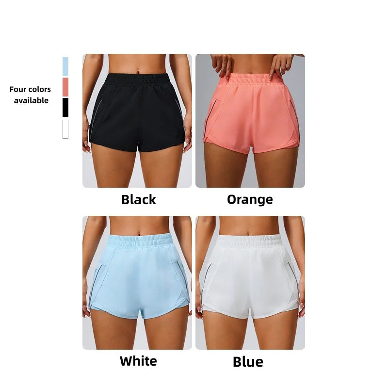 Sports pocket shorts, women's running loose three quarter pants, quick drying lining, anti glare double-layer fitness Tahsi Fashion House
