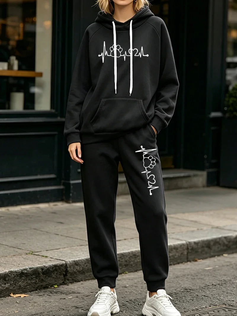 Autumn Winter Womens Pants Sets Fashion Tracksuit Casual Hooded Sweatshirt Sweatpants 2 Pcs Suit Outdoor Sports Clothing Outfits