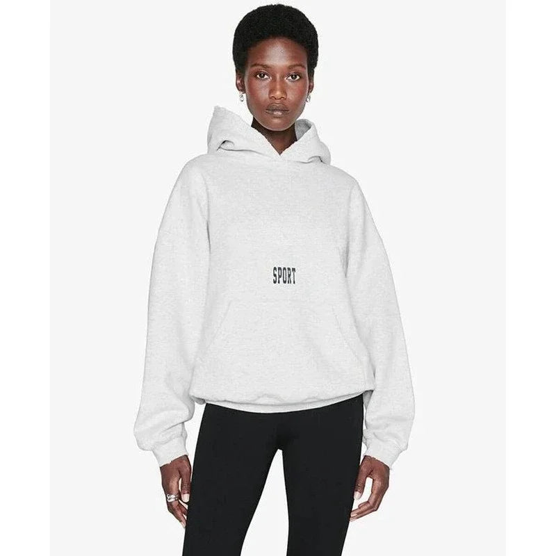 North America Style Women's Oversized Hoodie Sweatshirt Grey Color Classic Letter Print Streetwear Trendy Autumn Spring New - ATFH