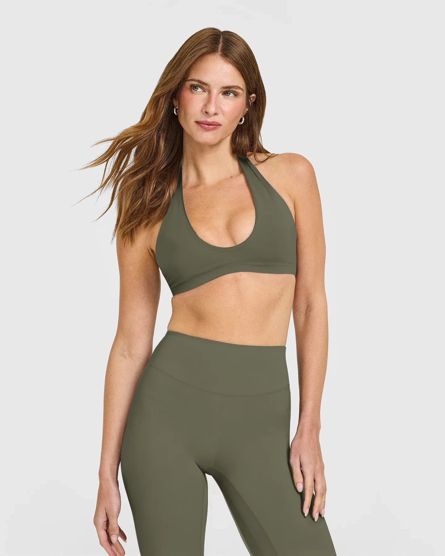 SoftMotion Minimal Halter Neck Bralette Workout Women's Sports Bra Gym High Support Underwear Pilates Yoga Halter Top Running - ATFH