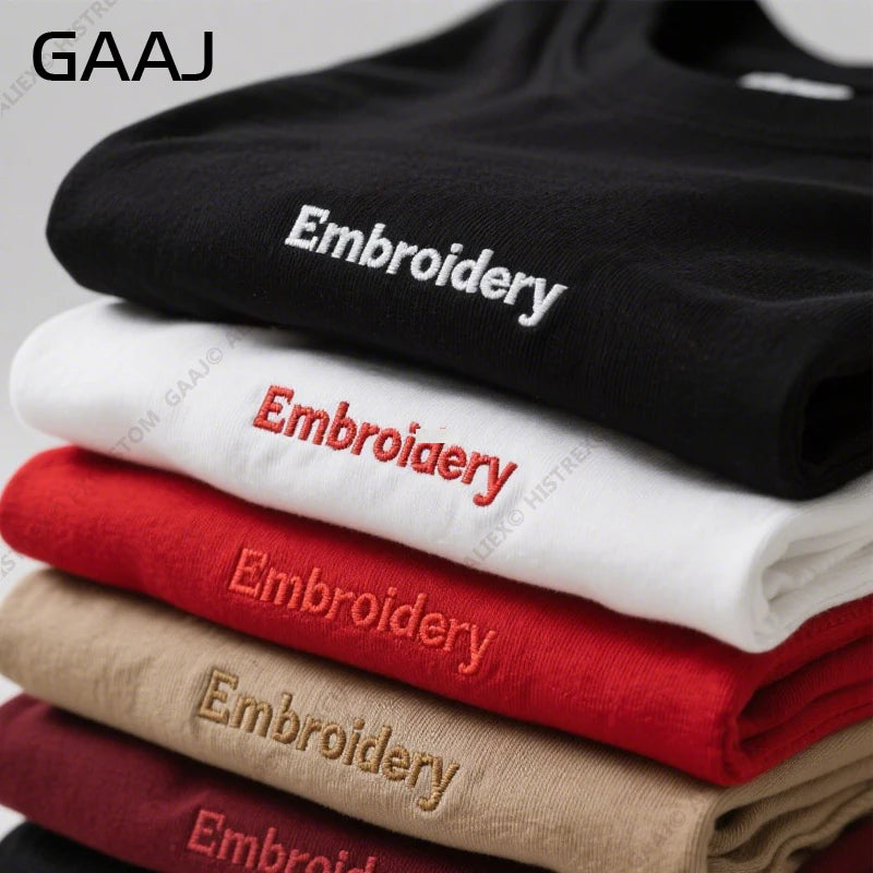 Embroidery Custom Premium T shirt 230gsm 100% Cotton,DIY Customize Text Logo Tee,Dropshipping Fashion Brand Men Women Clothing ATFH