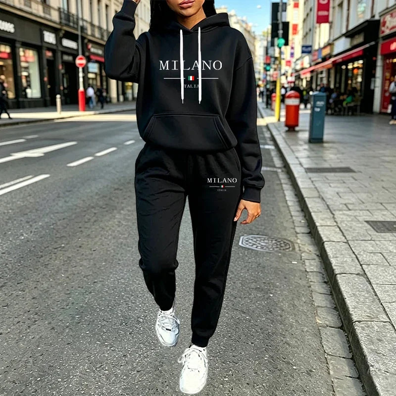 Autumn Winter Women's Sets 2pcs Hoodies Pants Suit Sports Outfits 2026 MILANO Letter Print Aesthetic Clothes Ladies Tracksuit