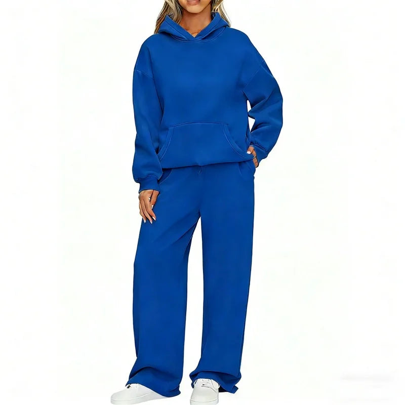 Autumn Winter Women Hoodie+Wide leg pants two pieces Casual pullover loose long sleeve tracksuit comfortable sports Women suit