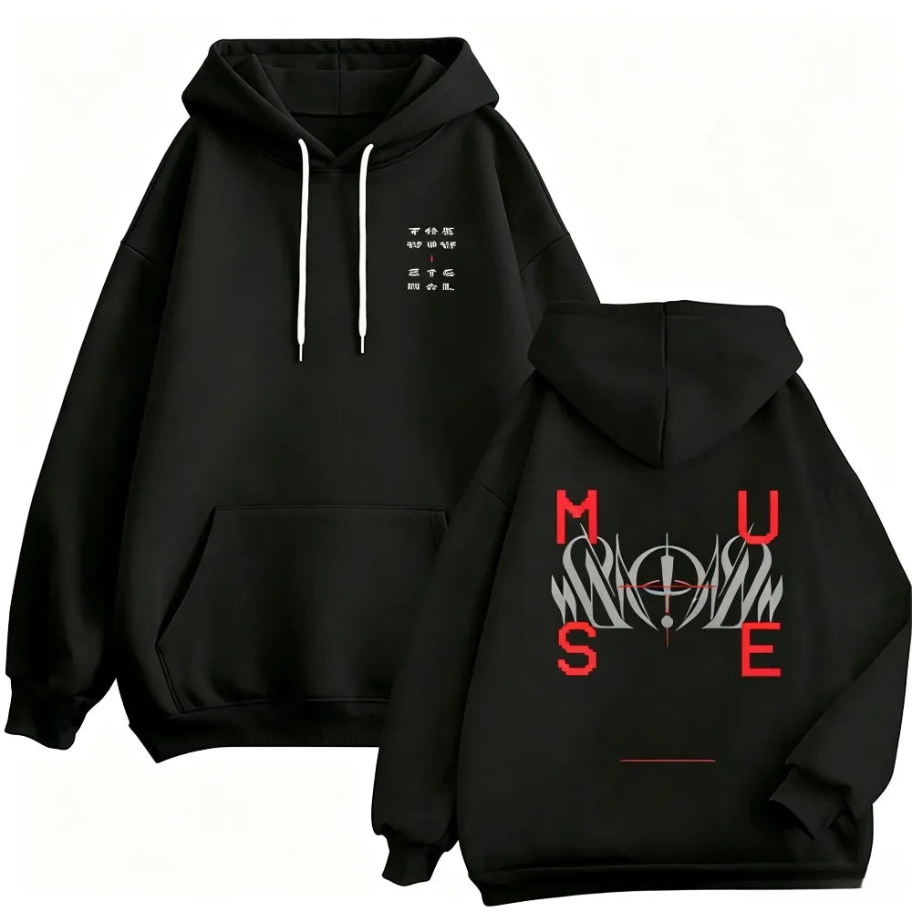 Gothic Abstract Symbol Graphic Men Hoodie Pullover Long Sleeve Oversized Loose Fit Streetwear Hip Hop Sweatshirt Tops