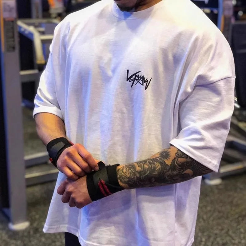 NEW Round Collar  sports T Shirt Oversize Cotton Summer Tee Training running shirt Man Streetwear Half Sleeve men T-shirt ATFH