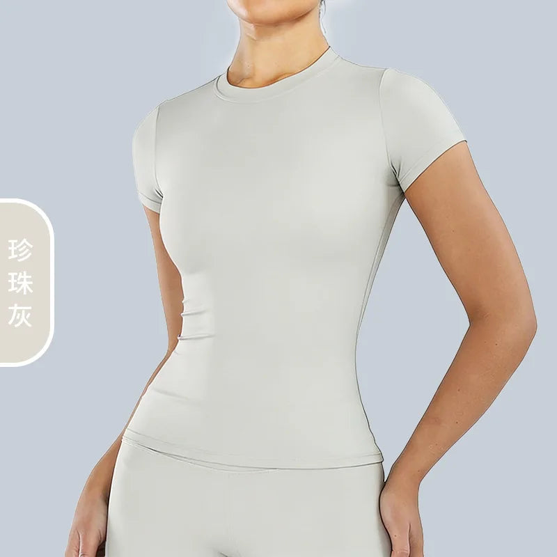 Yoga Sport Shirt Blouses Pilates Crop Top Fitness Women's Short Sleeve T-shirt Tees Sweatshirt Sportswear Woman Gym Yoga Clothes - ATFH