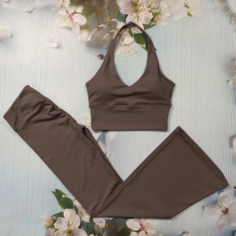 Scrunch Sports Suit Women's Yoga Set Gym Wear Sexy Sports Bras and Flared Leggings Sets Fitness Outfits Female Workout Clothes ATFH