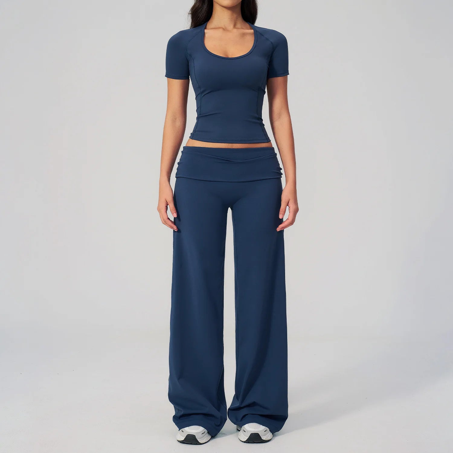 2PCS Fitness Suit Gym Tracksuits Deep V Yoga Bra Athletic Wear Female High Waist Workout Flared Pants Sports Set Yoga Clothes