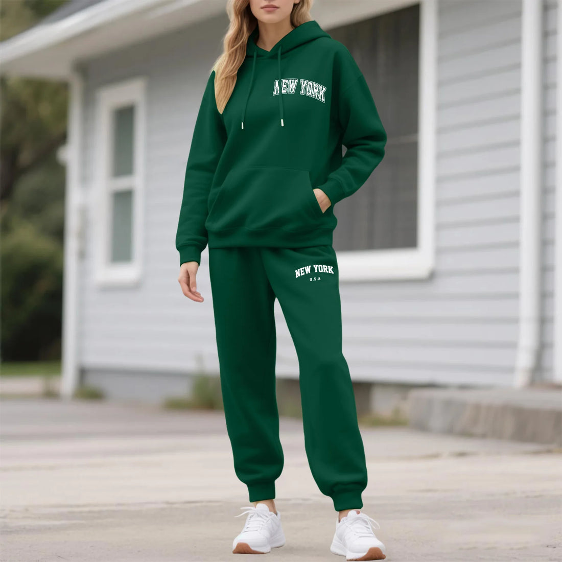 Two-Piece Tracksuit For Women Letter Print Hoodie And Pants Set Long Sleeved Hooded Sweatshirt+Sweatpants Suit Casual Sportswear