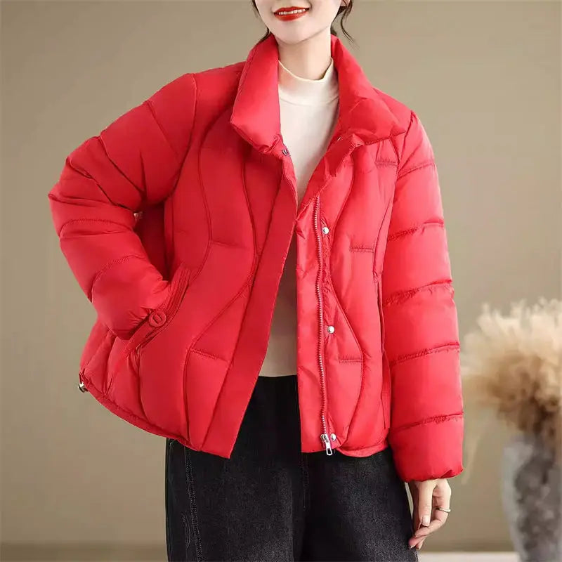 Fashion Large Size Winter Jacket New Down Cotton Coat Women's Short Style Stand Up Collar Loose Casual Outerwear A300 ATFH