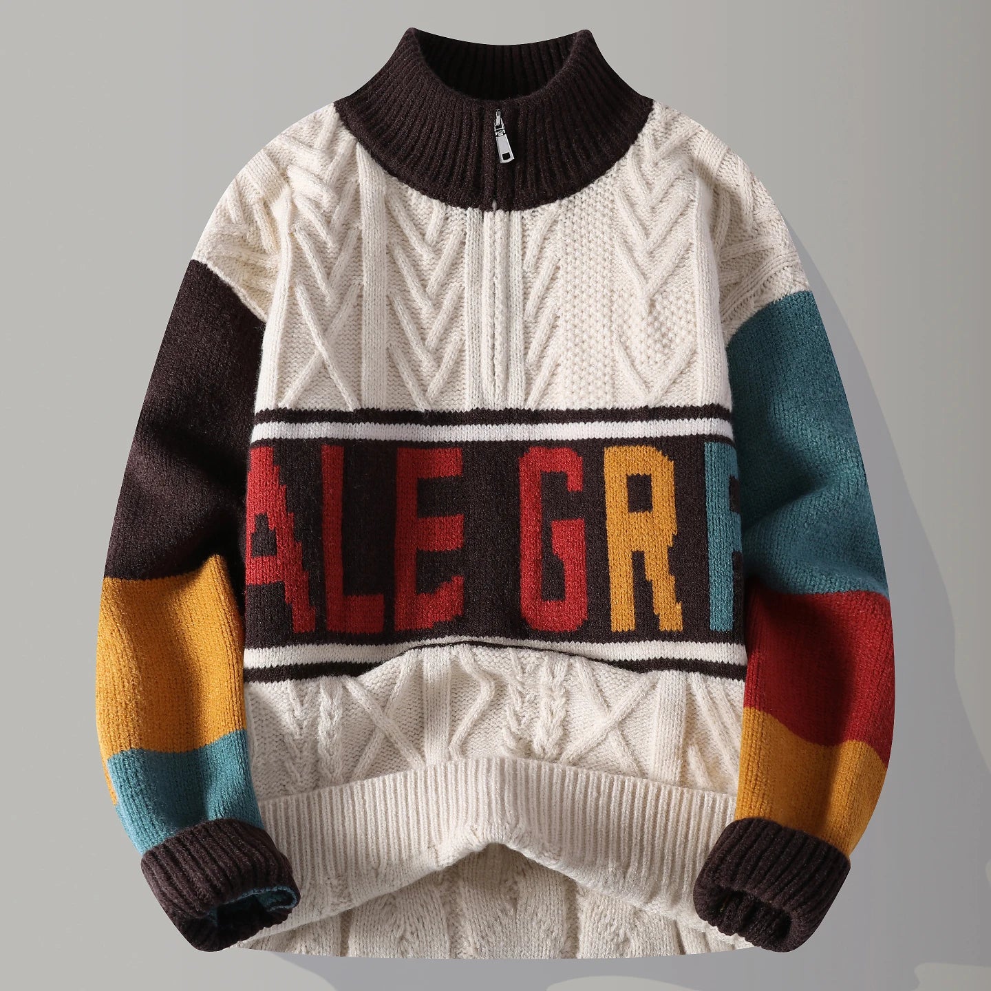 Autumn/winter Fashion Trend Retro Sports Thickened Warm Knitted Sweater Men's Loose Comfortable Large Size High Quality Sweater - ATFH