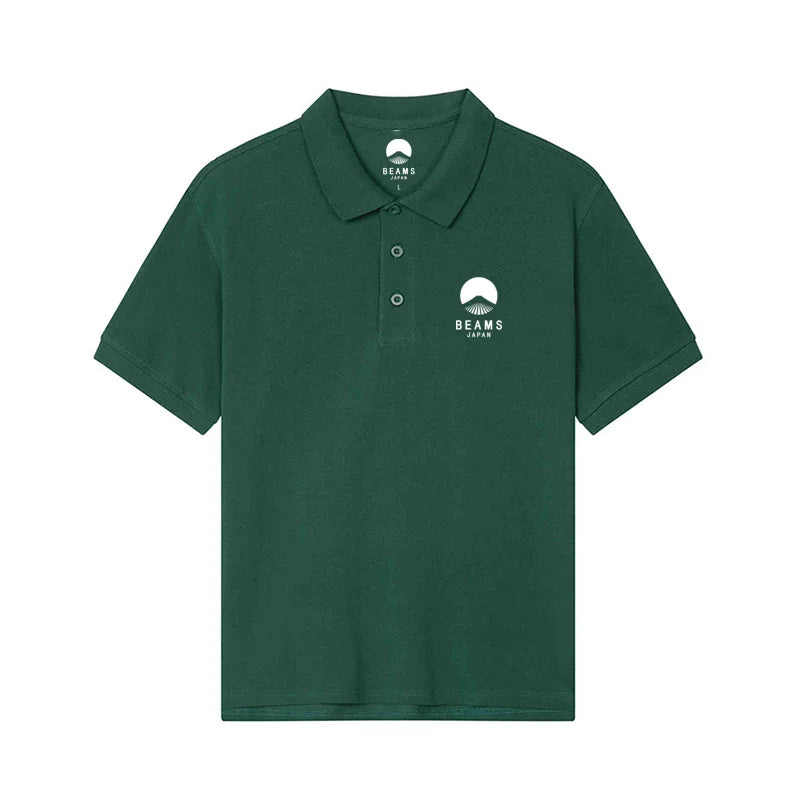 Fuji Mountain Embroider Logo Summer Men Women Same Polo Shirt Korean Style High-quality T-shirt Cotton Short Sleeve Tees Top