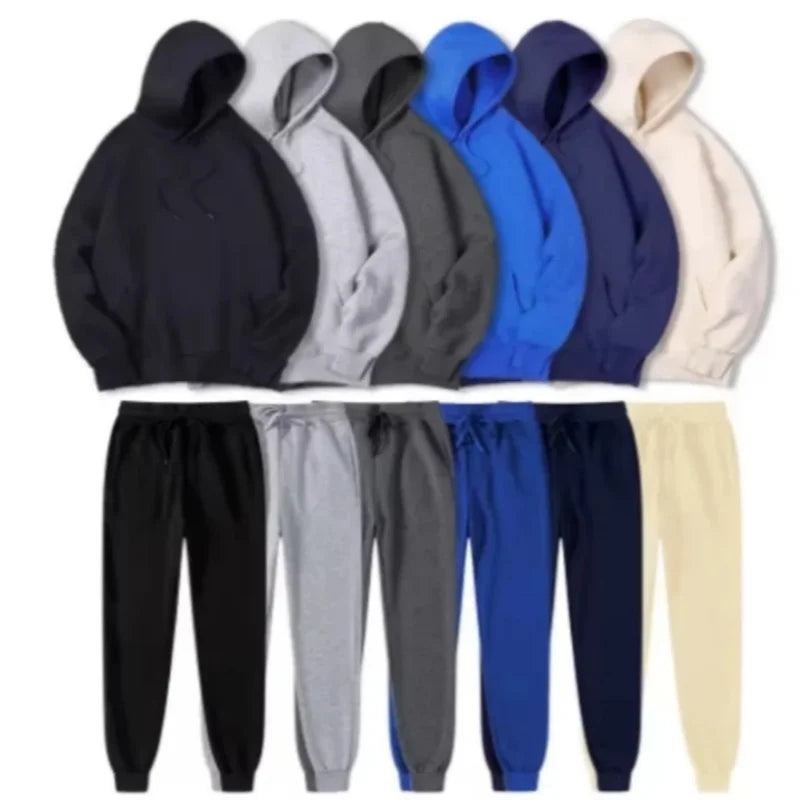 Men's Autumn /Winter New Solid Color Hoodie+pants Two-piece Set Fashionable Casual Sports Set Size S-3XL Men's Tracksuit ATFH