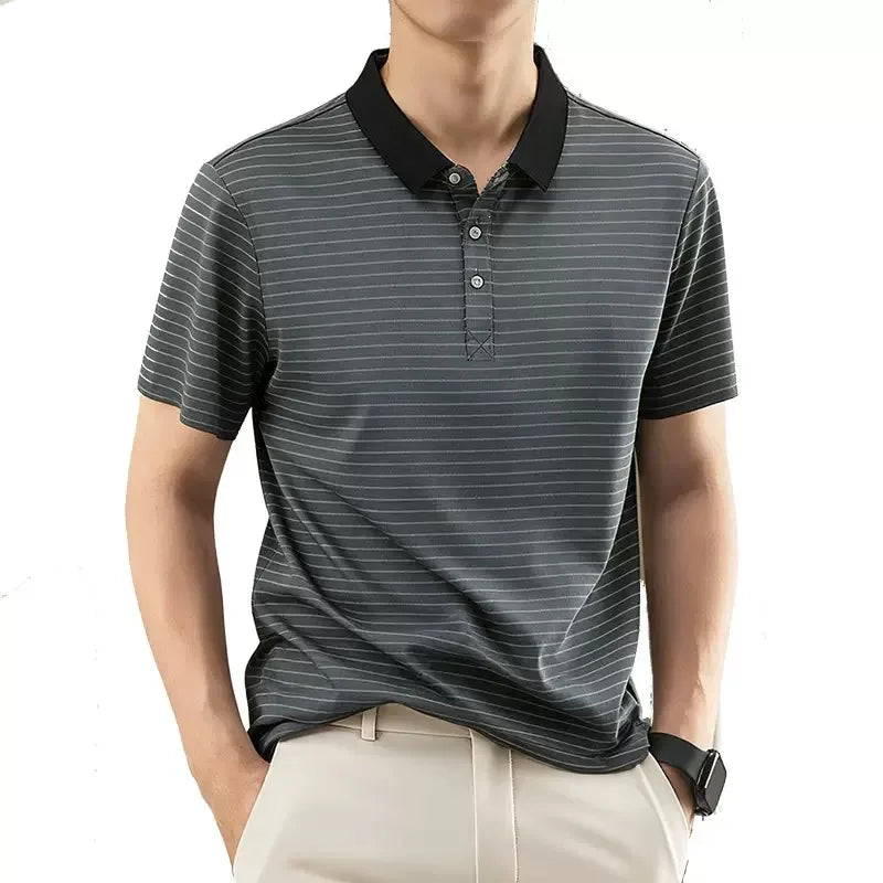 New Summer Classic Stylish Breathable Striped Short Sleeve Polo Shirt Men's Business Casual Sports High Quality T-Shirt