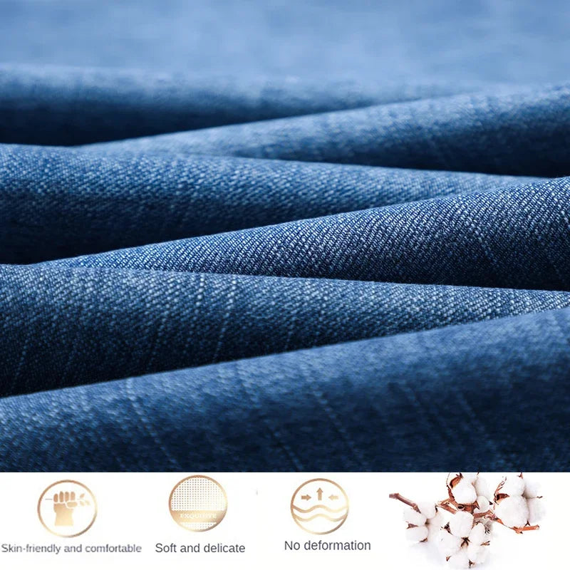 2026 Summer Thin Men's Cotton Jeans New Fashion Gray Elastic Straight Business Casual Pants Comfortable Brand Trousers ATFH