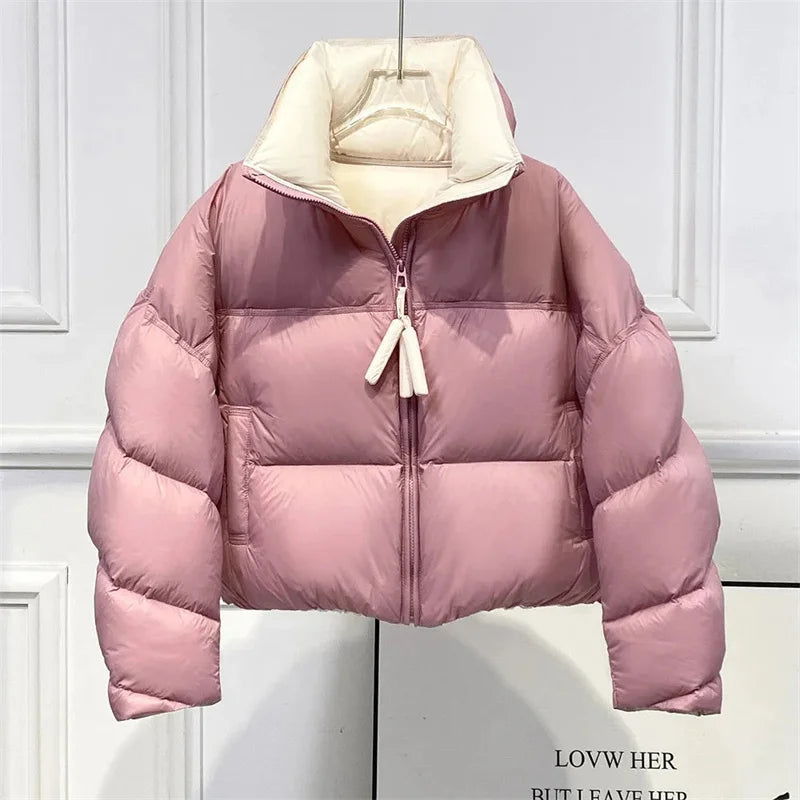 2025 New Autumn Winter Fashion Parkas Jacket Lady Thick Warm Bread Outwear Vertical Collar Down Cotton Coat Women Short Top