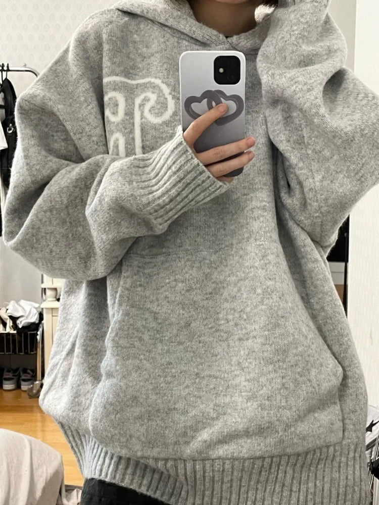 Korean Loose Grunge Vintage Letter Hoodies Streetwear Hip Hop Outerwear Casual Sweatshirt Fashion All Match Simple Women Top Y2k - ATFH
