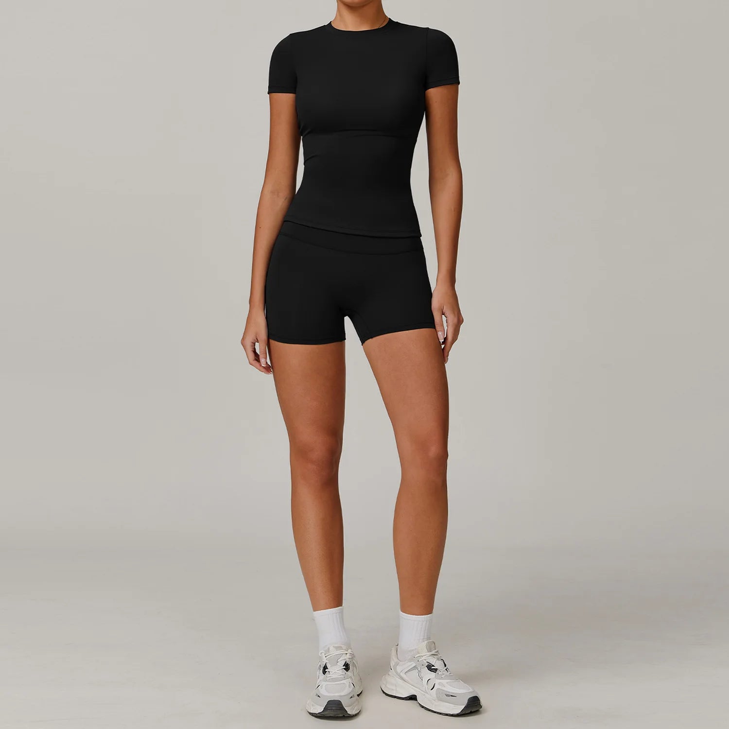 Women  Yoga Set 2PCS Workout Set Sportswear Gym Clothing Fitness Long Sleeve High Waist Leggings Cycling Shorts Sports Suits - ATFH