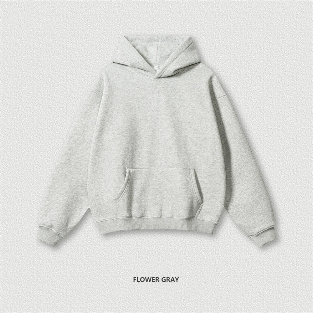 Autumn Winter Men 345gsm Fleece Hoodies Unisex Women Relax Fit Warm Solid Hooded Pullovers Sweatshirts HY0863 - ATFH