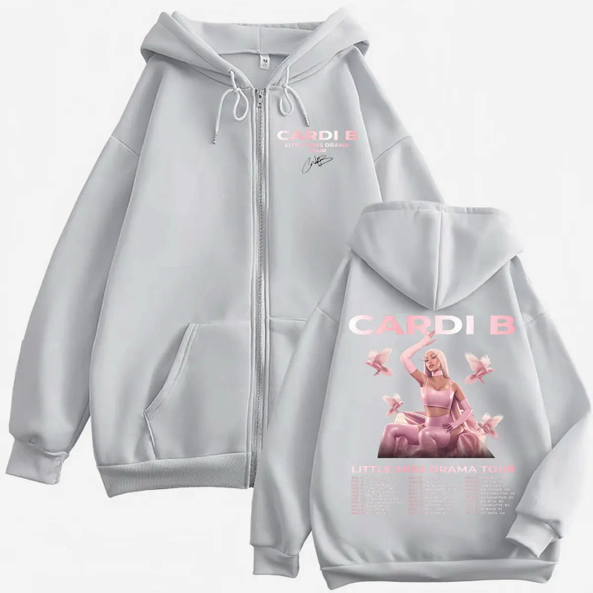 Rapper Cardi B Little Miss Drama Tour 2026 Zipper Hoodie Fashion Aesthetic Zip Up Sweatshirts Men Women Casual Loose Pullovers